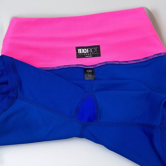 Beach Riot SPORT Biker Short MED Colorblock Neon Pink Yellow Blue USA Ribbed EUC - Picture 5 of 6